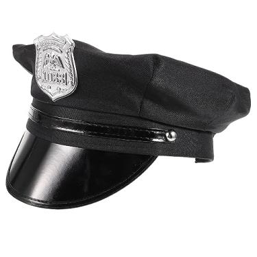 Imagem de Gadpiparty Chapéu policial de couro preto com lantejoulas de policial Roupas para crianças chapéus chapéu de festa de halloween adereço de cosplay de festa dia das Bruxas adereços pu