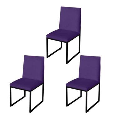 Imagem de Kit 3 Cadeira Para Sala De Jantar Trendy Base Metálica Preto Suede Roxo