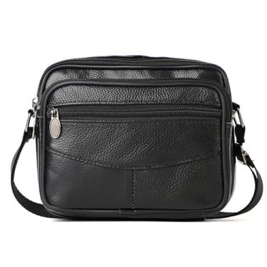 Imagem de Bolsa de Ombro em Couro Genuíno Pequena Bolsa de Mensageiro em Couro de Vaca Bolsa de Mão Masculina para Negócios (A)
