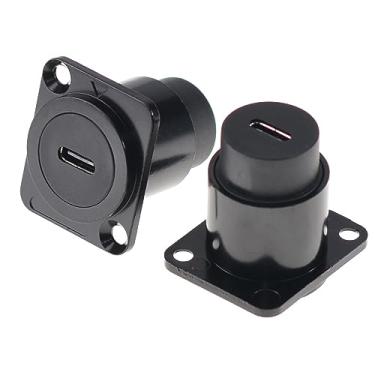 Imagem de HangTon Conector de acoplador USB C tipo-C à prova d'água, cabo em linha tipo D, soquete de painel de chassi fêmea para extensão fêmea, passagem de anteparo IP65