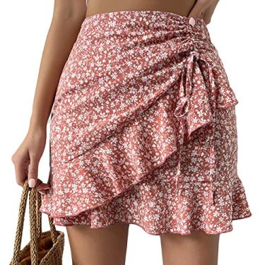 Imagem de Saia Curta Floral, Saia Curta Feminina Elegante, Bainha Irregular Com Babados, Combinação Perfeita para o Verão, Diariamente (S)