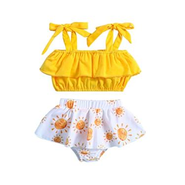 Imagem de Mercatoo Biquíni de praia com babado para meninas, roupa de banho de 2 peças, roupa de banho de duas peças, biquíni de praia com babados, para meninas, Amarelo, 6-12 Months