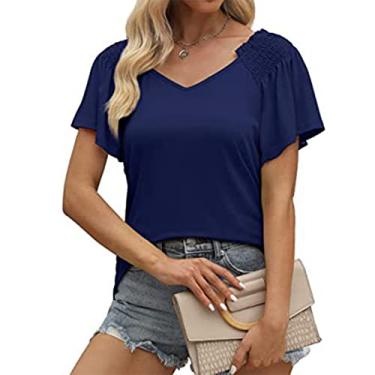 Imagem de Camisa de Manga Curta, Moda Casual Fora do Ombro Camisa Feminina Topo Respirável Cor Pura para Namorar para o Verão (M)