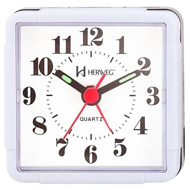 Imagem de Relogio Despertador Quadrado Analógico Branco Herweg 2504