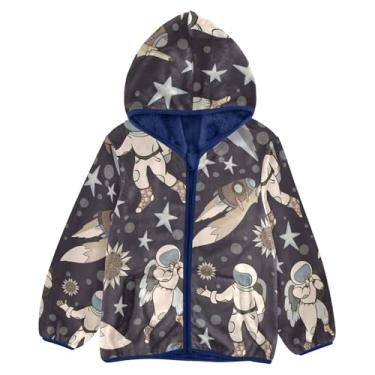 Imagem de KLL Casaco Space Boy Sherpa para bebês meninos e meninas casaco azul marinho menina jaqueta com zíper 3T, Menino do espaço, 4 Anos