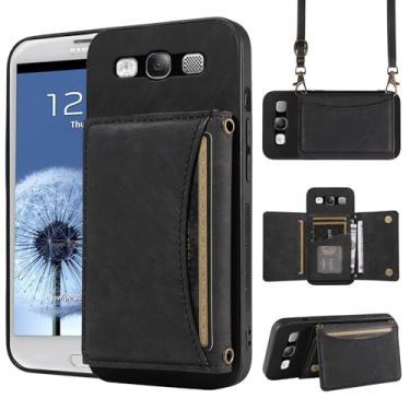 Imagem de Capa de telefone para Samsung Galaxy S4 capa carteira com alça de ombro transversal e suporte de cartão de crédito de couro bolso fino suporte acessórios para celular SIII Neo S III 3 3S GS3 I9300