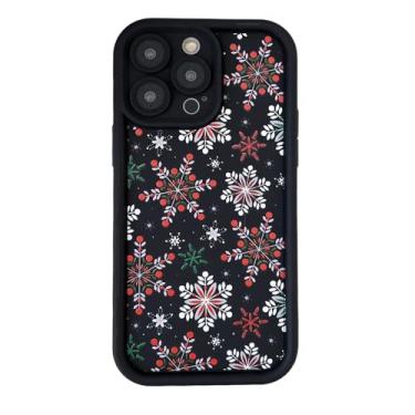 Imagem de Capa de telefone de Natal com flocos de neve fofos da moda para iPhone 15 Pro Max, capas protetoras de silicone com design de Natal adorável para mulheres compatíveis com Apple 15 Pro Max - Preto