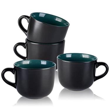 Imagem de AmorArc 24 oz Soup Mugs with Handles, Jumbo Ceramic Bowls Mugs Set with handles for Coffee Cereal Cappuccino Snacks, Microwave&Dishwasher safe Soup Cups for Meal-Green
