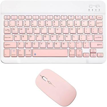 Imagem de Conjunto de teclado e mouse Bluetooth recarregável, ultrafino, portátil, compacto, sem fio, para Android, Windows, tablet, celular, iPhone, iPad Pro, Air, mini, iPad OS/iOS 13 acima (branco/rosa)