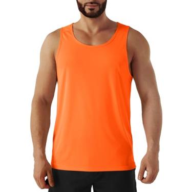 Imagem de Camiseta regata masculina neon de secagem rápida, corrida, atlética, ginástica, ioga, natação, praia, maratona muscular, sem mangas, Laranja neon, GG