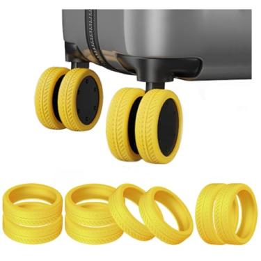 Imagem de TUCANA Capas de rodas de silicone para malas ou rodas de cadeira de escritório, elásticas, silenciosas e à prova de choque, Amarelo, 0.59 inches, 8 rodas giratórias