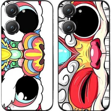 Imagem de 2 peças de capa de telefone traseira de silicone gel tigre chinês leão TPU para Asus Zenfone 8/9/10 (Asus Zenfone 10)
