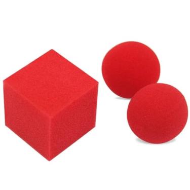 Imagem de Spong Magic Tricks Comedy Close Up Magic Gimmick Magic Sponge Ball Magic Sponge Ball High Elastic Sponge Two Circles One Close Range Sponge Magic Props (1 conjunto = 1 peça quadrada + 2 peças de bola)