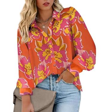 Imagem de IN'VOLAND Blusas femininas plus size de botão com estampa de manga comprida Boho camisas florais camisas havaianas trabalho escritório tops, A12 multicolorido, 21 Plus Size
