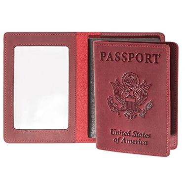 Imagem de AGBIADD Combo de carteiras de passaporte e porta-cartão de vacina, capa de couro genuíno com bloqueio de RFID com compartimento para cartão de vacinação CDC, protetor organizador de documentos de