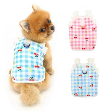 Imagem de PAIDEFUL Camisetas para cães pequenos, colete xadrez com estampa de cereja verão legal respirável alça para animais de estimação camiseta regata macia elástica para cachorrinho sem mangas, fantasia de