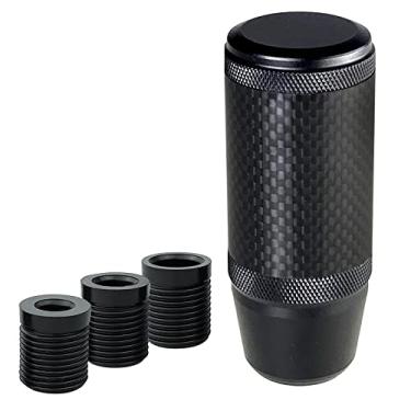 Imagem de YCooiFo Manípulo de câmbio de fibra de carbono, manípulos manuais do manete de engrenagem do carro para veículo de transmissão manual universal com 3 adaptadores roscados M8 M10 M12 x 1,25 (preto)
