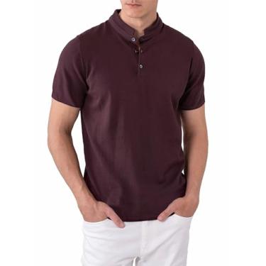 Imagem de ALTAIREGA Camisa polo masculina casual malha algodão gola alta manga curta Henley 3 botões macio leve, Roxo, vermelho, P