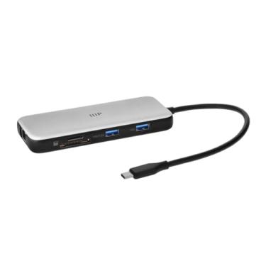 Imagem de Monoprice Dock HDMI duplo 8 em 1 com portas USB de 10 Gbps, portas USB de 10 Gbps, carregamento de passagem de 100 W, Ethernet, leitores SD/MicroSD, Plug and Play, funciona com sistemas Windows, Mac