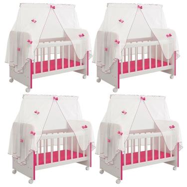 Imagem de Kit 4 Berços Para Boneca Brinquedo Infantil Branco Rosa