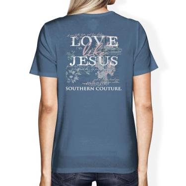 Imagem de Southern Couture Camiseta moderna de algodão azul índigo Love Like Jesus, Faith Hope Love, Azul índigo, P