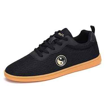 Imagem de Sapatos de artes marciais de taekwondo, tênis unissex com cadarço confortável malha respirável boxe tai chi, para crianças adultos karatê esportes sapatos de fitness(Black,23.5cm)
