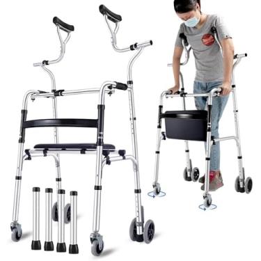 Imagem de Andador vertical rolante, andador de reabilitação em pé Andador rolante de 4 rodas, ajustável em altura, dobrável portátil, auxílio para caminhada em liga de alumínio para idosos/idosos/defi