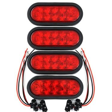 Imagem de (4) Caminhão de reboque LED selado vermelho 15,24 cm oval parada/virada/luz traseira marinho à prova d'água incluindo plugue impermeável de 3 pinos com fios e ilhoses