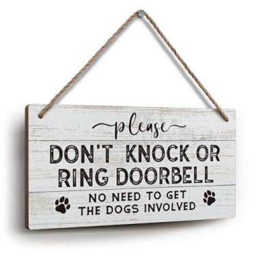 Imagem de YZEXEZY Placa de campainha Do Not Knock or Ring 15,5 cm x 30,5 cm Sinal de aviso de cachorro para cerca de portão da porta da frente - capa de campainha de anel não perturbe placa de madeira rústica