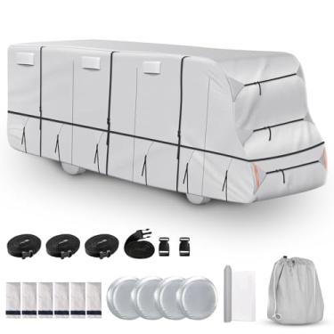 Imagem de Capa de trailer 420D Top Class C serve para 29'-32' à prova d'água resistente a rasgões anti-UV Motorhome capa de trailer para neve de inverno com capa de macaco 4 capas de pneu e capas de calha (capa