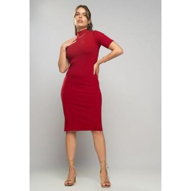 Imagem de Vestido  Midi Manga Curta Canelado Vermelho Salvatore Fashion