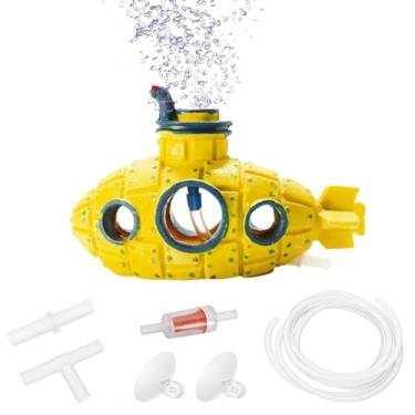 Imagem de Moonorange Kit de Decoração de Tanque de Aquário, Ornamentos Submarinos Realistas com Bolha de Pedra de Ar Acessórios Completos para Tanque de Peixes (Amarelo Submarino)