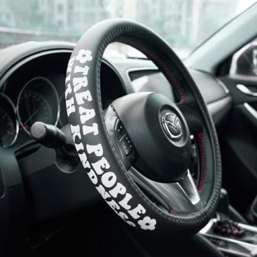 Imagem de Capa de volante de couro para carro Rreat People with Kindness - microfibra universal de 38 cm - macia, respirável e de silicone antiderrapante para volante para mulheres