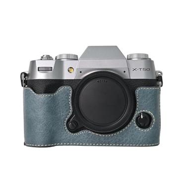 Imagem de VOVMOEYA Capa de câmera para câmera digital sem espelho FUJIFILM X-T50, meia capa Fuji XT50 com interior de microfibra macia, funciona bem com orifício de rosca de 1/10.2 cm-20 retrô couro PU lichia