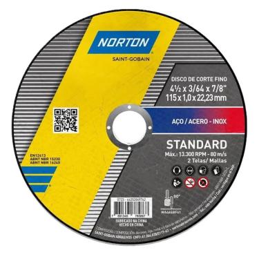Imagem de Disco de Corte Standard para Aço Inox Norton 115mm x 1mm x 22,23cm