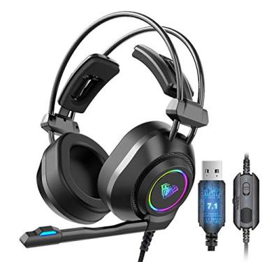 Imagem de AULA S600 Fone de ouvido profissional para jogos com fio 7.1 Surround Sound leve com cancelamento de ruído sobre a orelha PC fone de ouvido para jogos com rotação de 360 graus microfone