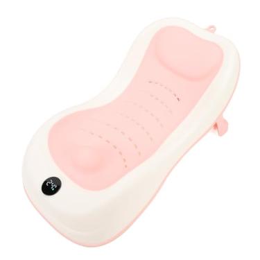 Imagem de Suporte para banho de bebê, banheira dobrável para recém-nascidos com termômetro, base antiderrapante para bebês, suporte para banho de secagem rápida, segurança e conforto (Róseo)