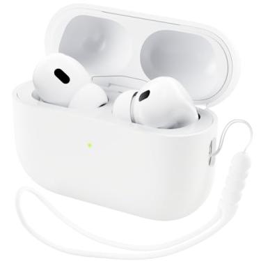Imagem de ORNARTO Compatível com AirPods Pro 2 Case 2022, capa protetora completa de silicone híbrido para AirPods Pro 2ª geração, capa frontal LED visível - branca