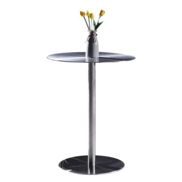 Imagem de Mesa de bistrô redonda para bar de coquetel com base de metal, mesa alta de pub de bistrô, mesas de bar de café da manhã de aço inoxidável, mesa de cozinha, Φ23,6 mesas de canto pequenas
