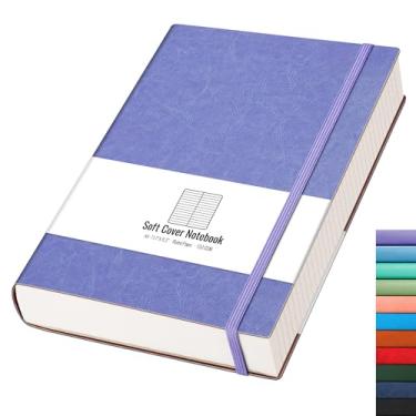 Imagem de AHGXG Caderno pautado universitário A4-320 páginas grande diário 21 x 28 cm, cadernos grossos para anotações, papel grosso de 100 g/m², capa macia de couro, para mulheres e homens - roxo