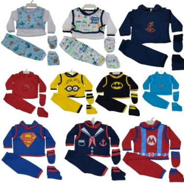 Imagem de Lote com 10 kits pagão Recém nascido bebê menino enxoval com luva e sa