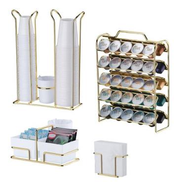 Imagem de Kit Suporte Porta 50 Cápsulas Café Nespresso Guardanapo Copo Descartáv