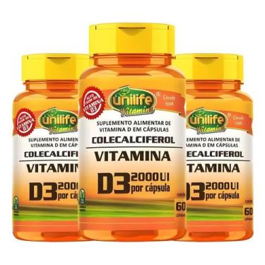 Imagem de KIT C/3 Un. Suplemento Vitamina D3 2000 Ui Colecalciferol 470mg 60 Cap