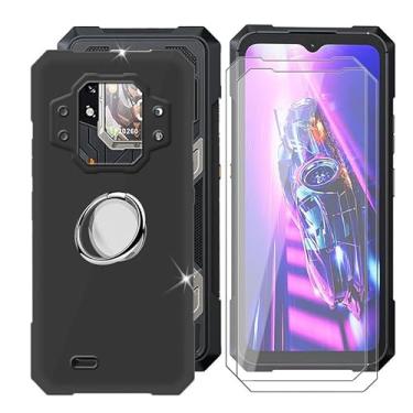 Imagem de Capa para Cubot KingKong X (6,5 polegadas) + protetor de tela (pacote com 2), capa de silicone ultrafina à prova de choque, antiarranhões, com suporte de anel de telefone ajustável 360° - preta