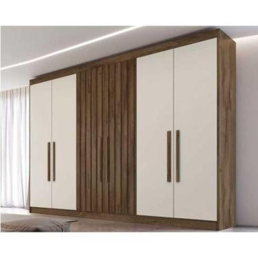 Imagem de Guarda Roupa Casal Potente 6 Portas C/ 4 Ripados E 6 Gavetas Braúna/off White - Europa