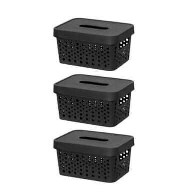 Imagem de Kit com 3 Caixa organizadora com tampa 2 litros armazenamento Objetos 