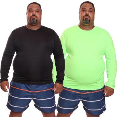 Imagem de Kit 2 Camisetas Masculina Plus Size Manga Longa Dry Fit Lisa Proteção 