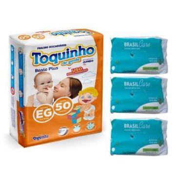 Imagem de Kit Fralda Infantil EG 50 unid e 150 unid toalhas umedecidas - DIGUINH