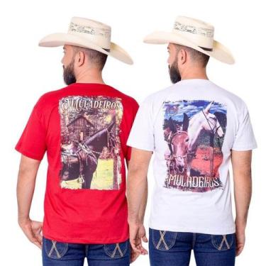 Imagem de Kit 2 Camisetas Muladeiros Masculinas Country Jopper Bulls, Vermelho, 