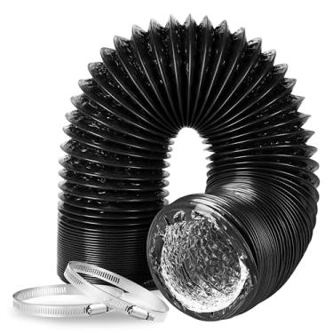 Imagem de Mangueira de ventilação para secadora, duto flexível isolado de 15 cm com 2 braçadeiras, proteção resistente de quatro camadas para aquecimento, resfriamento, ventilação e exaustão, preta